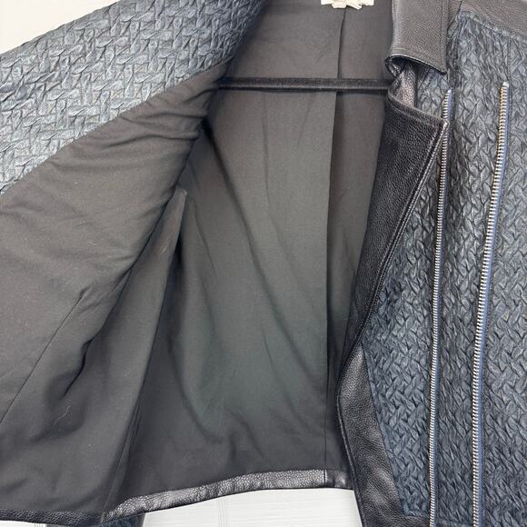 Helmut Lang Textured Fabric Double Zipper Asymmetrical Moto Lamb Leather Jacket - Picture 8 of 11